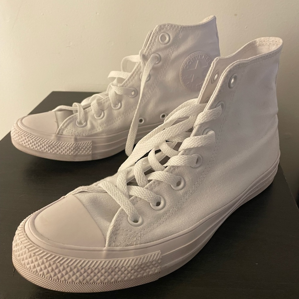 All white converse high top